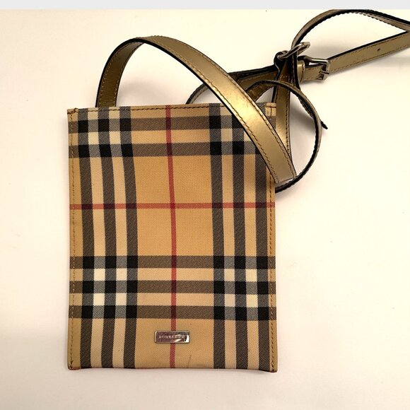 Burberry Nova Check Coated Canvas Crossbody Bag with metallic strap - Picture 1 of 7